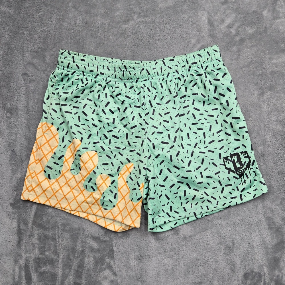 Y2K B101 Apparel Mint Green Ice Cream Sprinkle Mesh Shorts Mens Size Medium